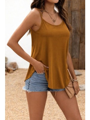 Kadın Ip Askılı Yuvarlak Yakalı Uzun Viskon Bluz