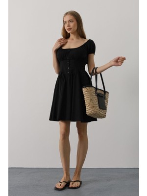 Beli Korseli Mini Elbise - Siyah