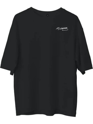 Lunelis Unisex Bisiklet Yaka Baskılı Oversize T-Shirt - Siyah