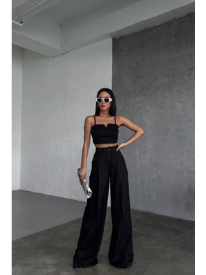 Üç Düğme Detayli Palazzo Pantolon