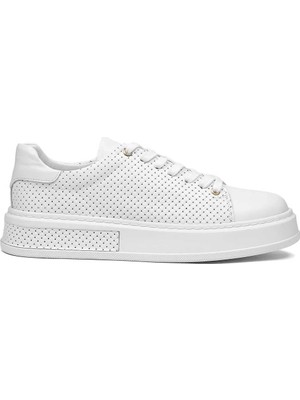 Celal Gültekin Erkek Beyaz Kalın Tabanlı Deri Sneaker