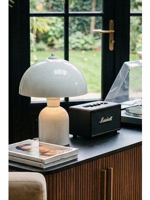 Marrien Luna Abajur Gri Metal Gövdeli - 25 cm - Oturma Odası & Yatak Odası & Salon Aydınlatma