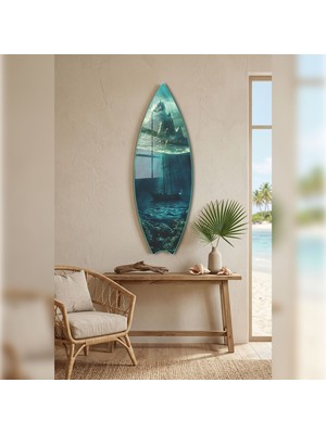 Decorita Sörf Tahtası Şekilli Modern Cam Tablo | Kayıp Rota | 33CM x 99,5cm