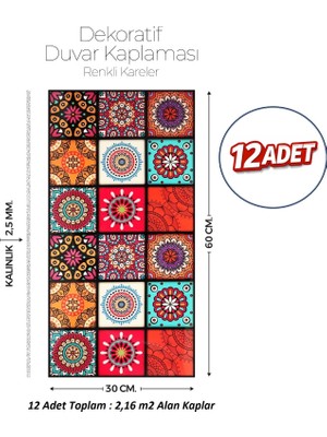Brano 30X60 cm Kendinden Yapışkanlı Duvar,banyo,tezgah Arası Kaplama Çok Renkli 12 Adet