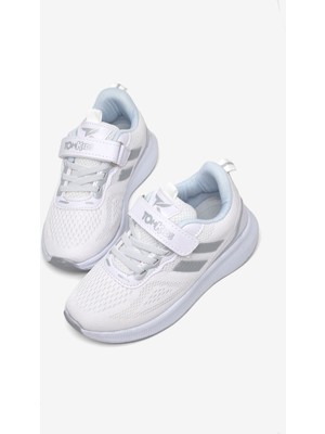 Tonny Black Çocuk Unisex Beyaz Gümüş Rahat Kalıp Nefes Alabilen Cırtlı Bağcıklı Sneaker