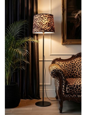 Marrien Cora Tek Ayaklı Siyah Metal Leo Kumaş Lambader Oturma Odası & Yatak Odası & Salon Lambader