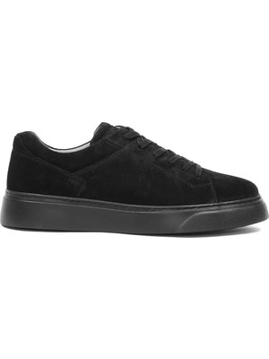 Celal Gültekin Erkek Siyah Bağcıklı Kalın Tabanlı Süet Deri Sneaker