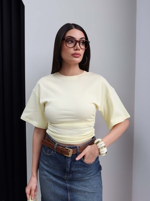 Esra Helvacı Yan Büzgülü Crop Tshirt
