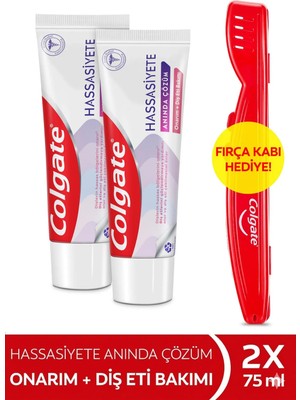 Colgate Hassasiyete Anında Çözüm Onarıcı Diş Macunu 75 ml X2 Diş Eti Bakımı Özelliğiyle + Fırça Kabı Hediye