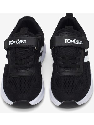 Tonny Black Çocuk Unisex Siyah Beyaz Rahat Kalıp Nefes Alabilen Cırtlı Bağcıklı Sneaker