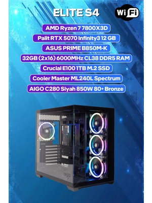 Game Garaj Elite S4 Amd Ryzen 7 7800X3D 32GB RAM 1TB SSD RTX5070 240MM Sıvı Soğutma FreeDOS Oyuncu OEM Paket