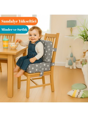 Miralay Bebekler ve Çocuklar Için Sandalye Yükseltici Mama Sandalyesi Minderi Gri Yıldız