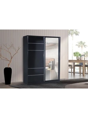 Vivense Rega Sürgülü Gardırop, Siyah, 160 cm