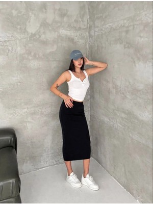 Cey Moda Kadın Arka Yırtmaçlı Midi Boy Kalem Etek