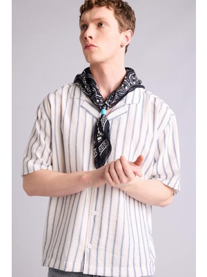 DeFacto Boxy Fit Apaş Yaka Çizgili Kısa Kollu Gömlek G4142AX26SM