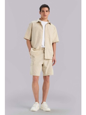 DeFacto %100 Pamuk Regular Kargo Cepli Keten Görünümlü Bermuda Şort E7799AX25SP