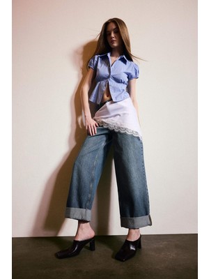 DeFacto Baggy Fit Yüksek Bel Katlamalı Paça Jean Yıkamalı Pantolon E9134AX26SP