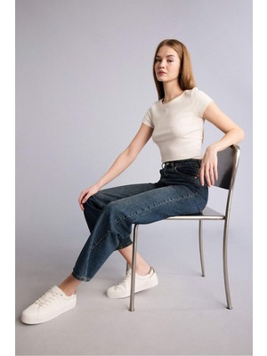 DeFacto %100 Pamuk 90's Wide Leg Yüksek Bel Jean Yıkamalı Pantolon H4166AX26SM