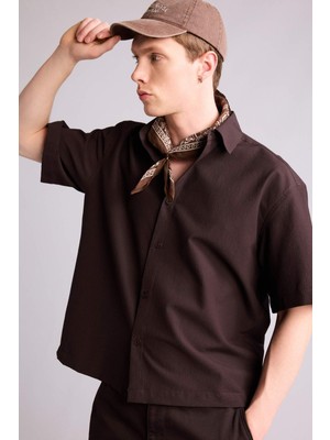 DeFacto Boxy Fit Gömlek Yaka Krinkıl Kısa Kollu Gömlek F7974AX26SM