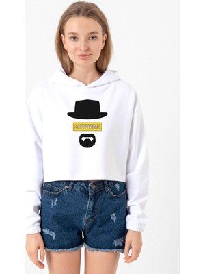 Tshirthane Breaking Bad Yellow Say My Name Head Beyaz Optik Kadın Crop Kapşonlu