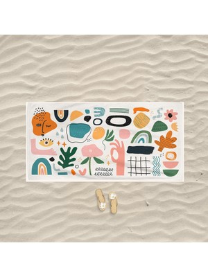 Marte Home Renkli Desenli Baskılı Plaj Havlusu 75 x 150 cm Pamuk ve Polyester Malzemeden Üretildi