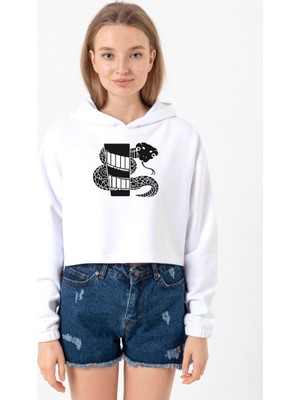 Tshirthane Monogatari Anime Nadeko Snake Symbol Beyaz Optik Kadın Crop Kapşonlu