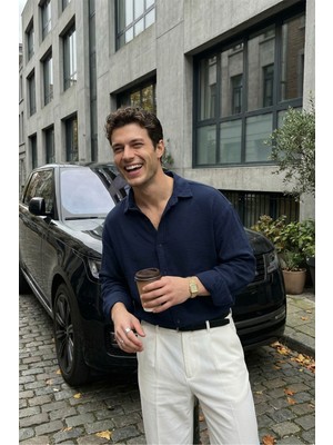 Livio Ferri Yurin Erkek Premium Müslin %100 Pamuk Oversize Uzun Kollu Gömlek