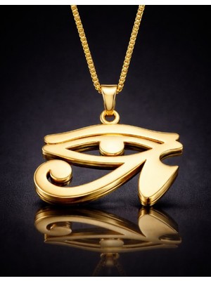 Voyage Accessory Paslanmaz Çelik Altın Renk Antik Mısır Horus Gözü Kolye