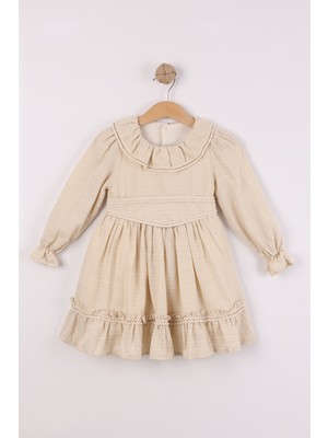 Joy Kids Kız Çocuk Müslin Kumaş Basic Mevsimlik Elbise (2-5yaş) (Krem)