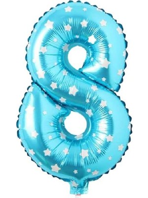 Adoz Shopping 8 Rakamlı 16 Inç Mavi Yıldızlı Folyo Balon 36 cm (Mavi)