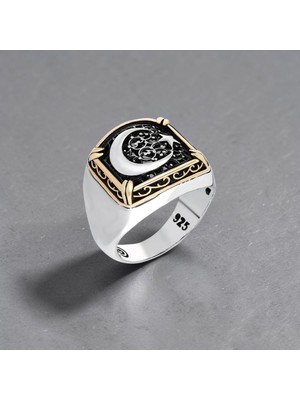 Takılingo 925 Ayar Gümüş Ayyıldız Telkari Model Erkek Yüzük