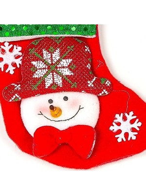 Adoz Shopping Yılbaşı Süsü Çorap Parlak Pullu Kardan Adam Figürlü Kırmızı-Yeşil 12X16 Cm.