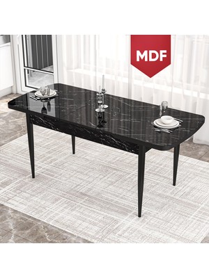 Canisa Concept Kor Serisi MDF 70X114 Açılabilir Siyah Mermer Desenli Mutfak Masası, Yemek Masası