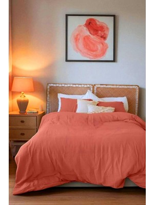 Adoz Shopping Cottonest Müslin Nevresim Seti, Çift Kişilik, 3 Parça, 200X220 CM,%100 Pamuk, Turuncu, Düz, Hava Geçirgen, Çarşafsız