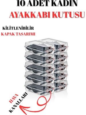PremiumPort 10'lu Kadın Ayakkabı Saklama Kutusu, Şeffaf ve Düzenleyici Set