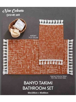 new colourse Duru Banyo 2'li Saçaklı Yıkanılabilir Paspas