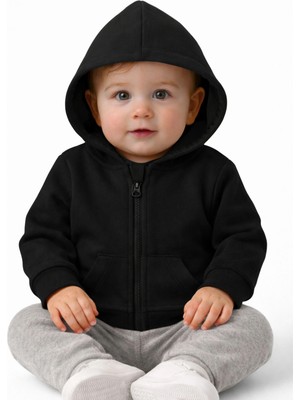 Organickid Basic Bebek Siyah Kapüşonlu Sweatshirt