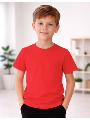 Organickid Basic Çocuk Kırmızı Kısa Kol T-Shirt