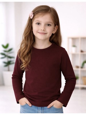 Organickid Basic Çocuk Bordo Uzun Kol T-Shirt