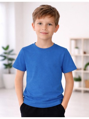 Organickid Basic Çocuk Flamlı Mavi Kısa Kol T-Shirt