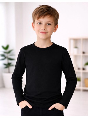 Organickid Basic Çocuk Siyah Uzun Kol T-Shirt