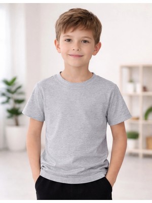 Organickid Basic Çocuk Gri Melanj Kısa Kol T-Shirt