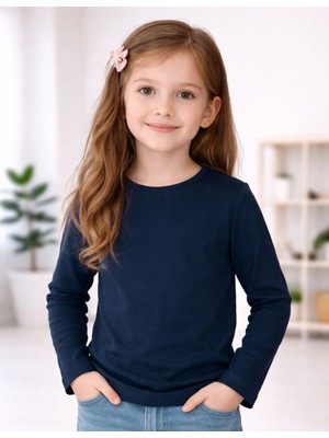 Organickid Basic Çocuk Lacivert Uzun Kol T-Shirt