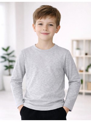 Organickid Basic Çocuk Gri Uzun Kol T-Shirt
