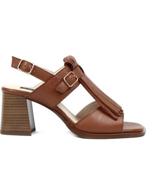 Celal Gültekin Kadın Taba Kalın Topuklu Deri Sandalet