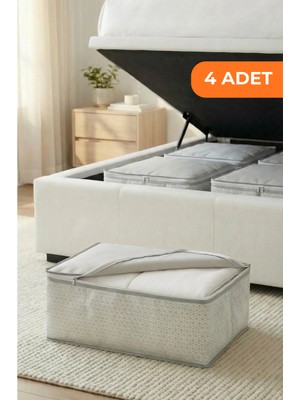 PremiumPort 4’lü Beyaz Geometrik Çizgili Baza Altı Çekyat Hurç Organizer 60X40X22 cm