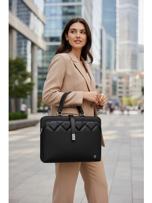 QUB CLUB Unisex Evrak Laptop Çantası Kapitone - 14" ve 15.6" Laptop Bölmesi Uyumlu Evrak Avukat Çantası