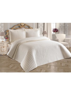 Çeyiz Diyarı Estiva Tek Kişilik Yatak Örtüsü Krem Pamuk Saten Modern Tema 180 x 240 cm