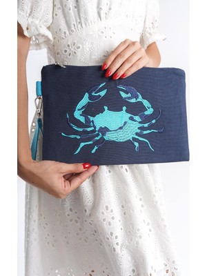 Mubiano Summer Kadın Lacivert Duck Keten Kumaş Yengeç Clutch & Portföy Çanta - MSLY0110-LCV