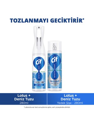 Cif Infinite Clean Sprey  + Yedek Şişe Lotus ve  Deniz Tuzu ( 280ML +280 Ml)